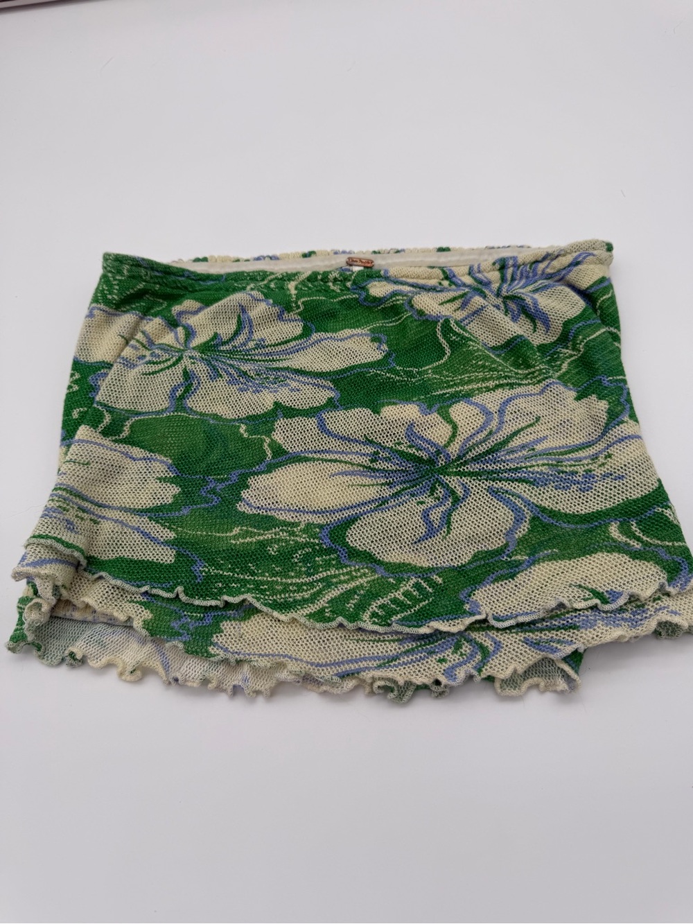 Free People Leilani Green Floral Knit tube top with Cream and Blue Details